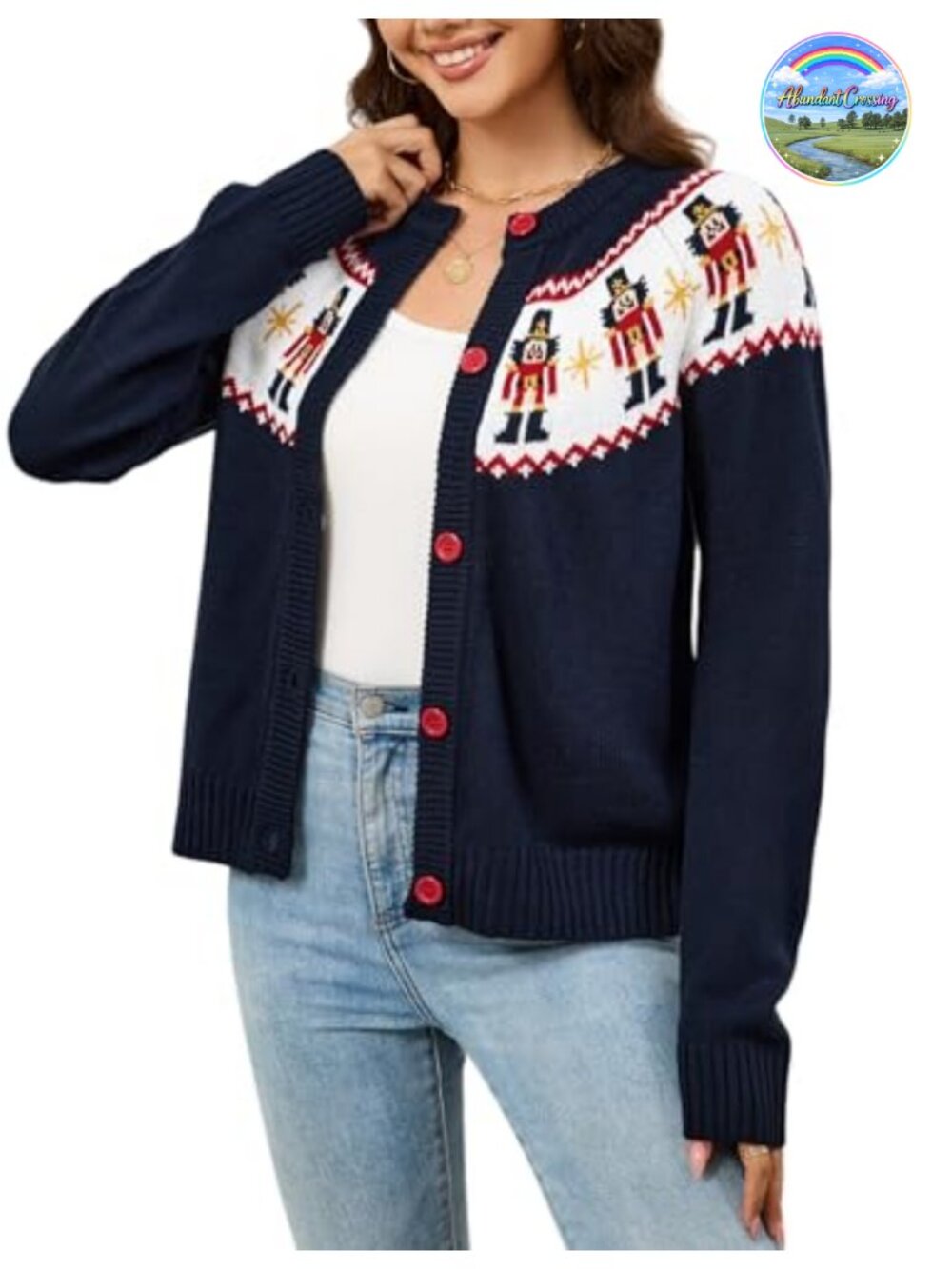 LUBOT Christmas Cardigan Sweater Women Nutcracker Knit Long Sleeve